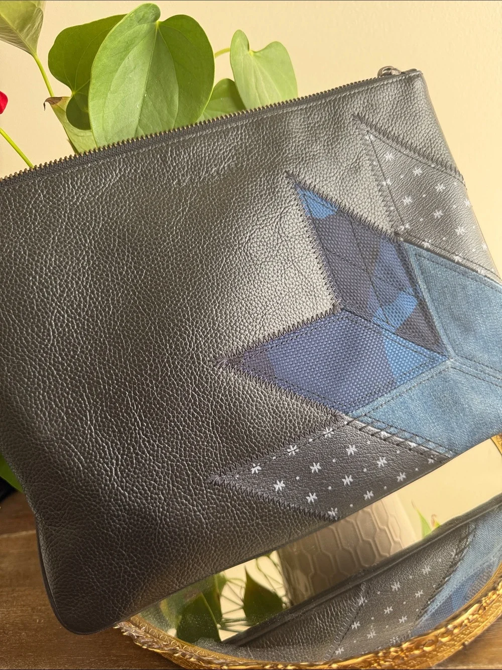 Coach Denim Patchwork Black Leather Clutch Large 2018